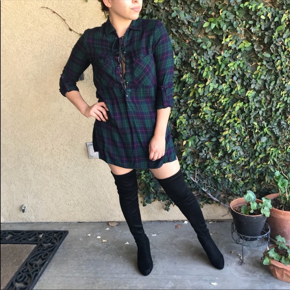 Lace-Up Plaid Blouse